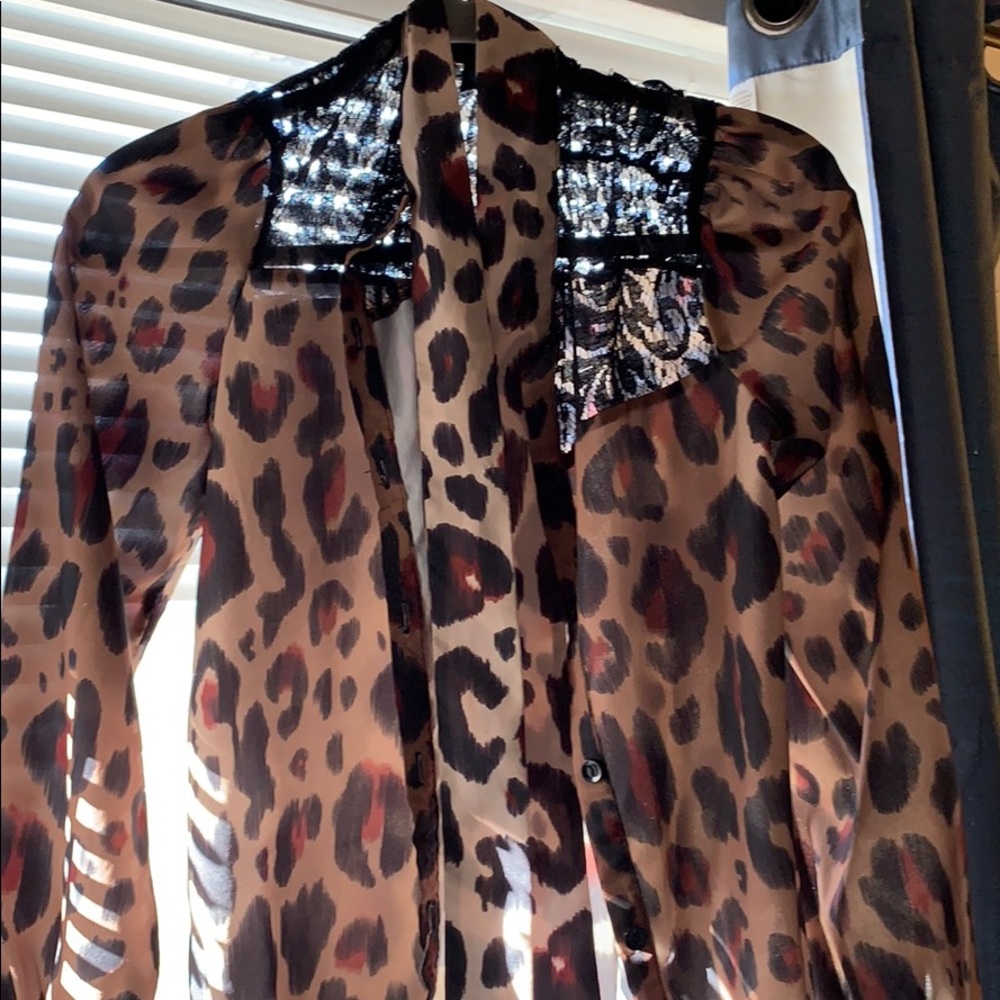 Leopard print bow tie blouse.